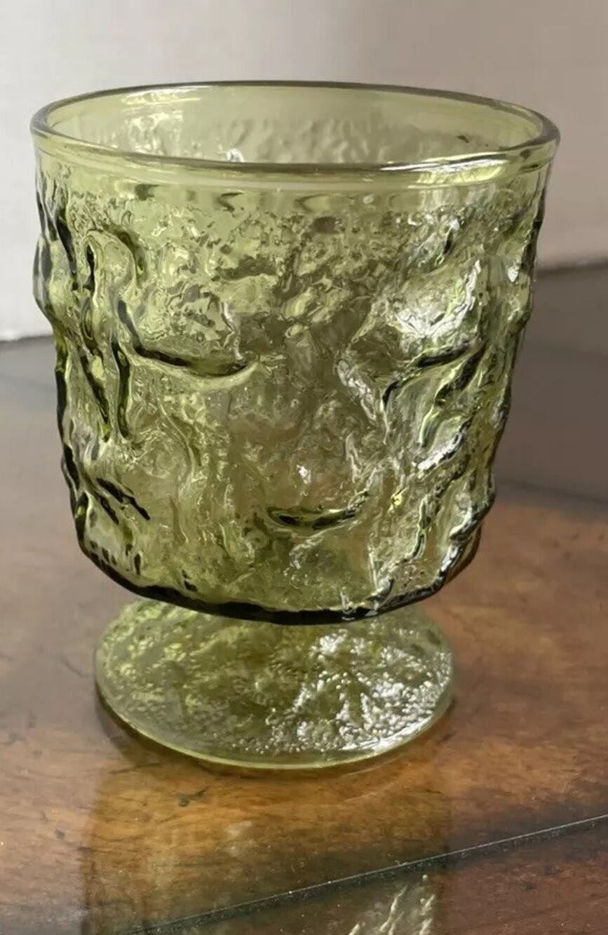 Anchor Hocking Avocado Green rippled Glass Soreno Ribbed Raised Drinking MCM